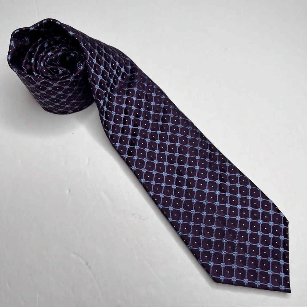 Tasso Elba 100% Silk Classic Checked Motif Necktie Tie Preppy Academia Dapper